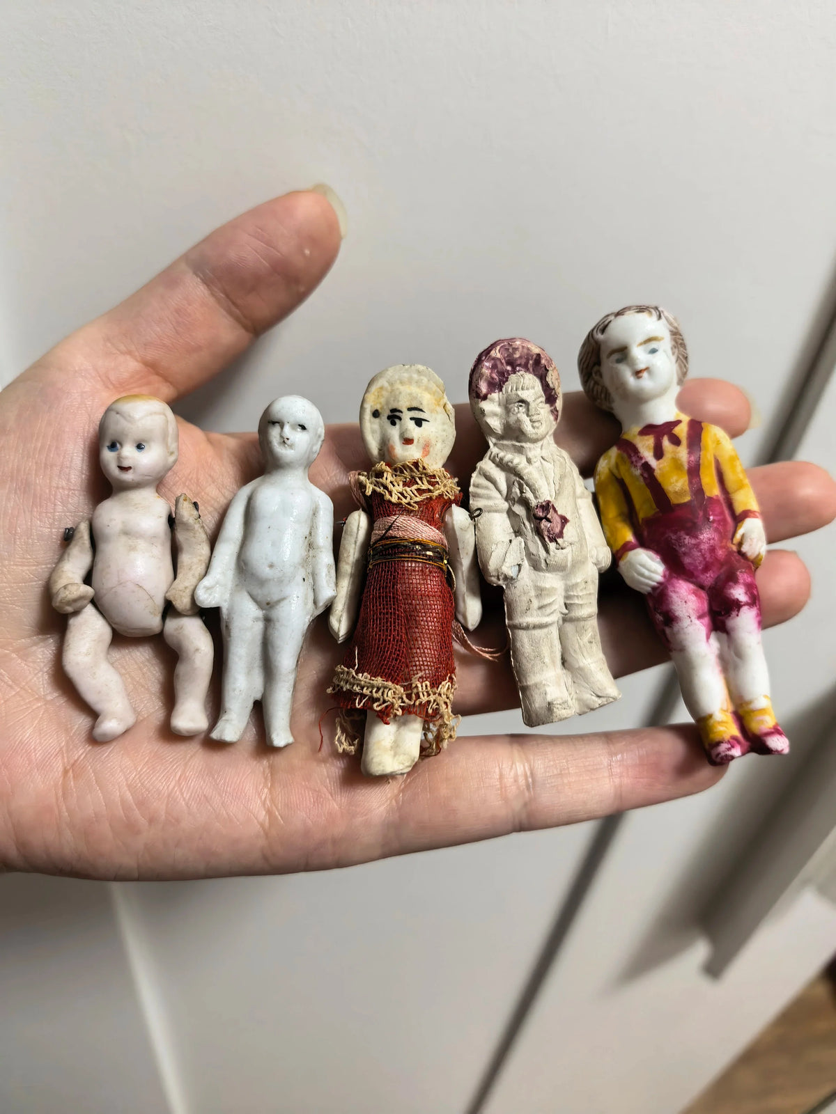 Vintage German All-Porcelain Miniature Dolls Lot, Flawed