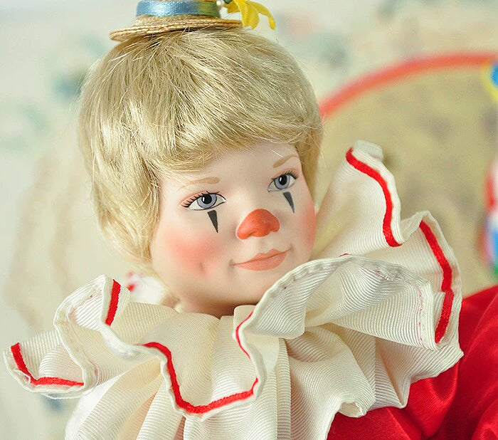 040926-doll-251 Western antique porcelain doll circus clown doll with his puppy original box