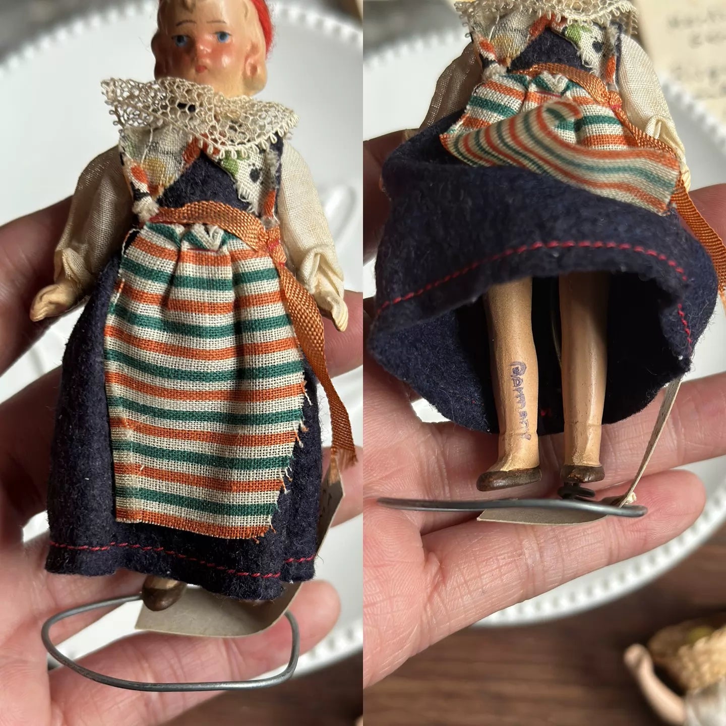 040926-doll-232 Antique German Full Porcelain Palm Medium Treasure Joint Body Dollhouse Cloth Puppet