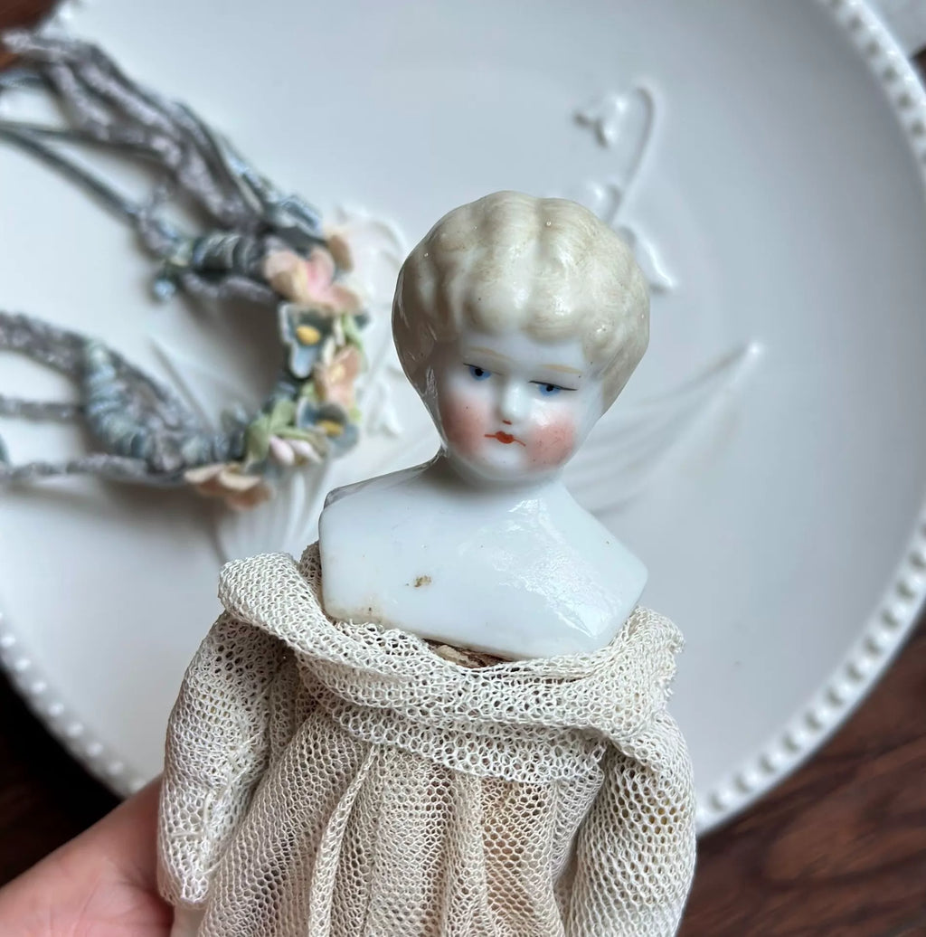 040926-doll-56 Antique German Blonde Porcelain Head Doll China Doll Puppet