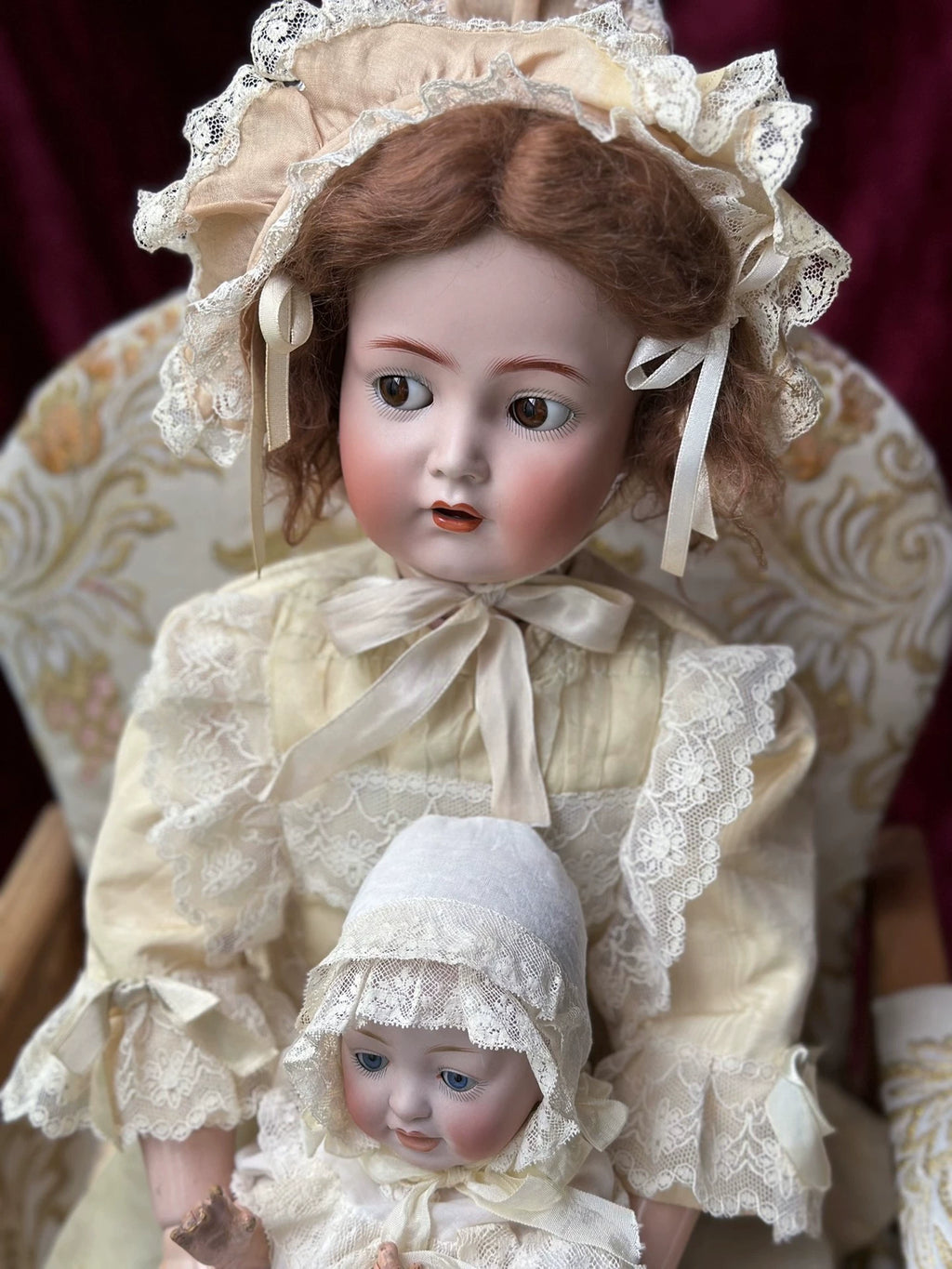 040926-doll-284 Antique doll KR117n German thick soup porcelain head small cross-eye joint body doll with flaws