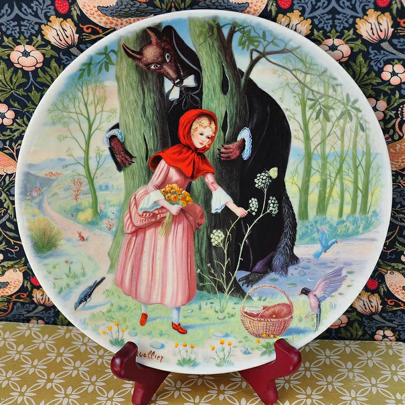 040926-doll-203 French Limoges Antique Dollhouse Decoration Limited Edition Collectible Decorative Plate Little Red Hat Theme Plate With Damaged Flaws