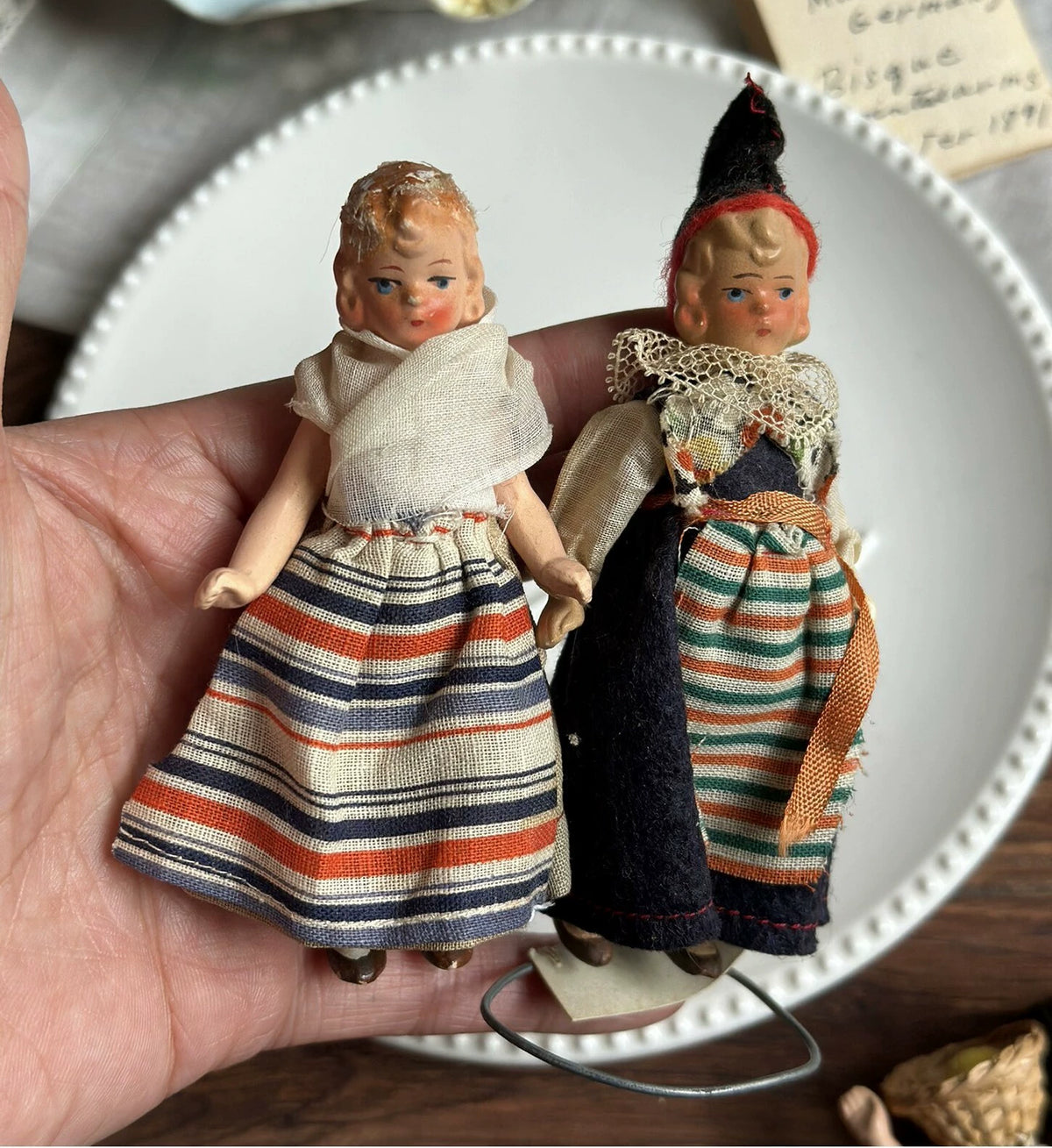 040926-doll-232 Antique German Full Porcelain Palm Medium Treasure Joint Body Dollhouse Cloth Puppet