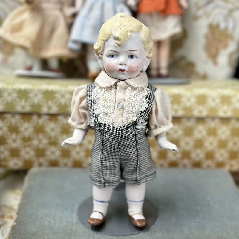 040926-doll-20 Limbach Double Bow Girl Archangel Boy Antique German Full Porcelain Articulated Body Mid Palm Treasure Puppet