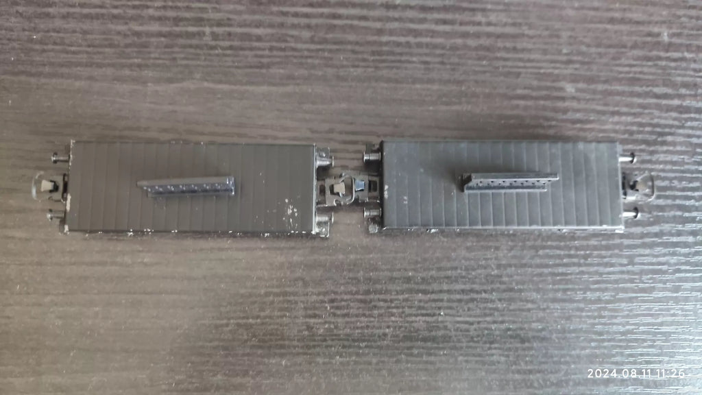 051026-toy-3 HO rail 1/87 scale Marklin double flat car load AC wheel all-metal Mar No Box