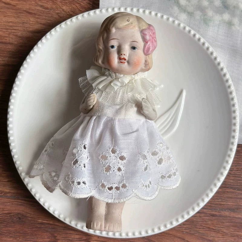 040926-doll-253 vintage Showa Charlotte Wavy Head Full Porcelain Frozen Leg Doll Made in Japan