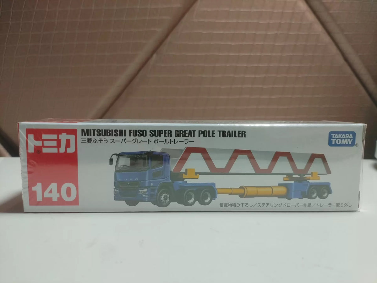 150926-toy-9 Tomica red and white box long long box 140 Mitsubishi Fuso super great pole trailer