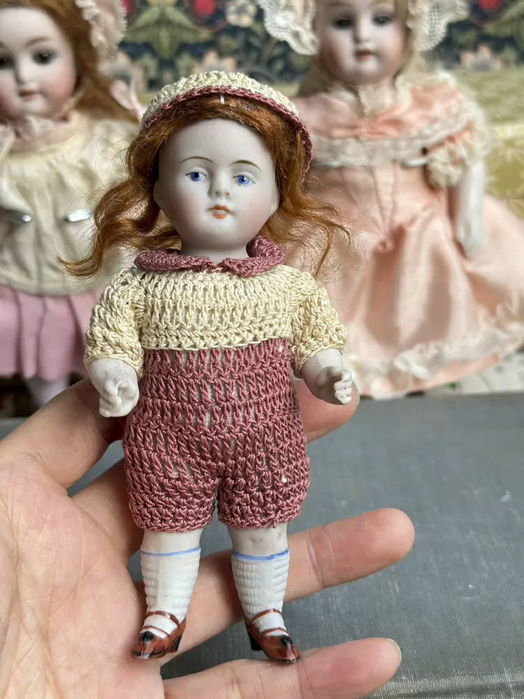 040926-doll-255 Kenster 720 Painted Eye Porcelain Doll Antique German Soup Doll Kestner Full Porcelain Articulated Body Mini Dollhouse Puppet