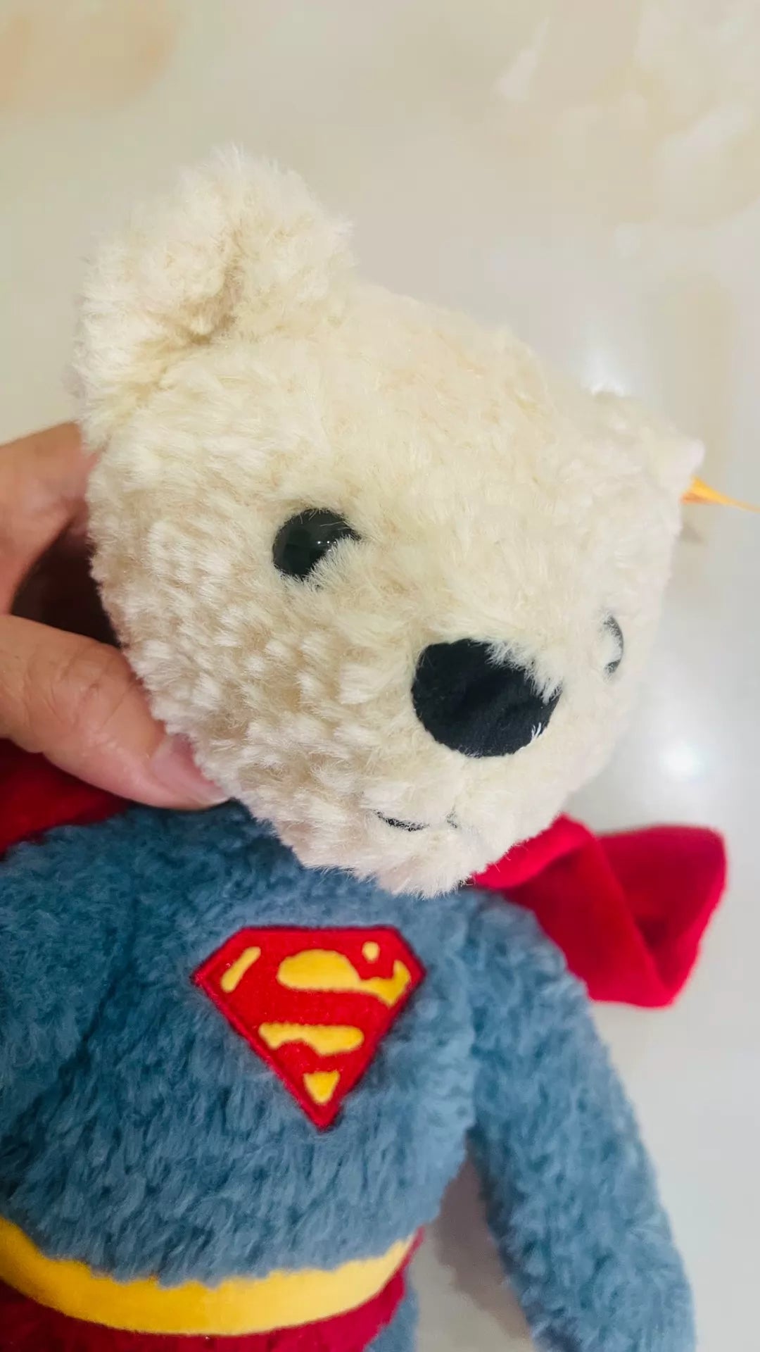 250926-toy-32 Steiff Brand DC Superman teddy bear 29cm complete with three labels hang tag With Box