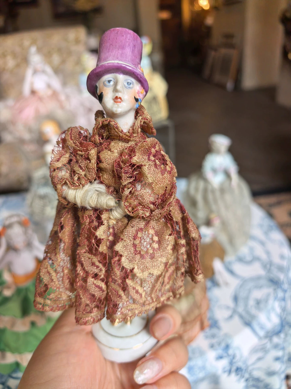 031026-toy-5 German antique half-length porcelain doll with pin insert and storage