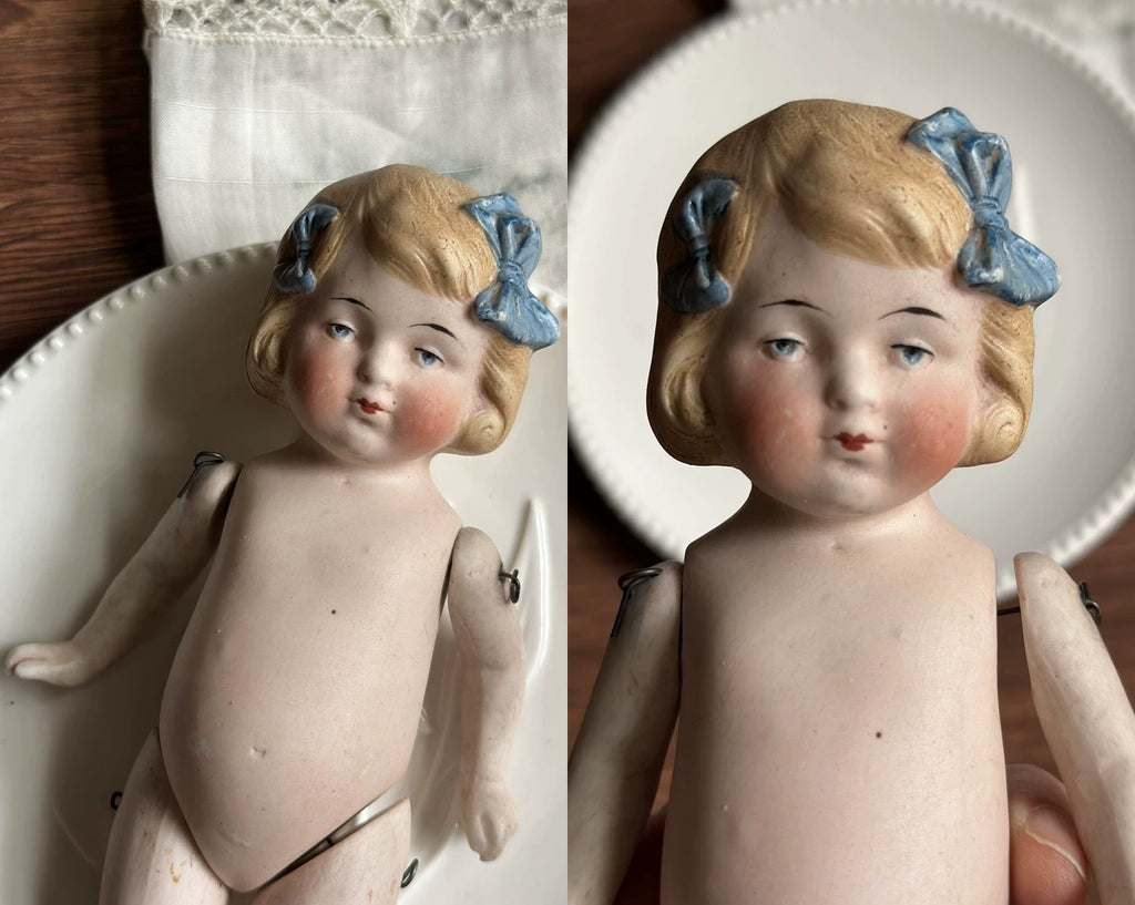 040926-doll-252 German Limbach Double Bow Girl Full Porcelain Doll