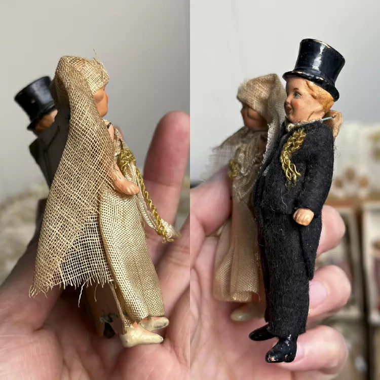 040926-doll-239 Antique German thick soup full porcelain palm treasure joint body dollhouse cloth puppet with original packaging