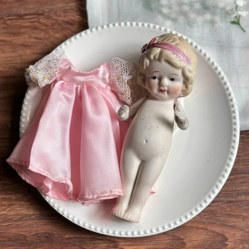 040926-doll-253 vintage Showa Charlotte Wavy Head Full Porcelain Frozen Leg Doll Made in Japan