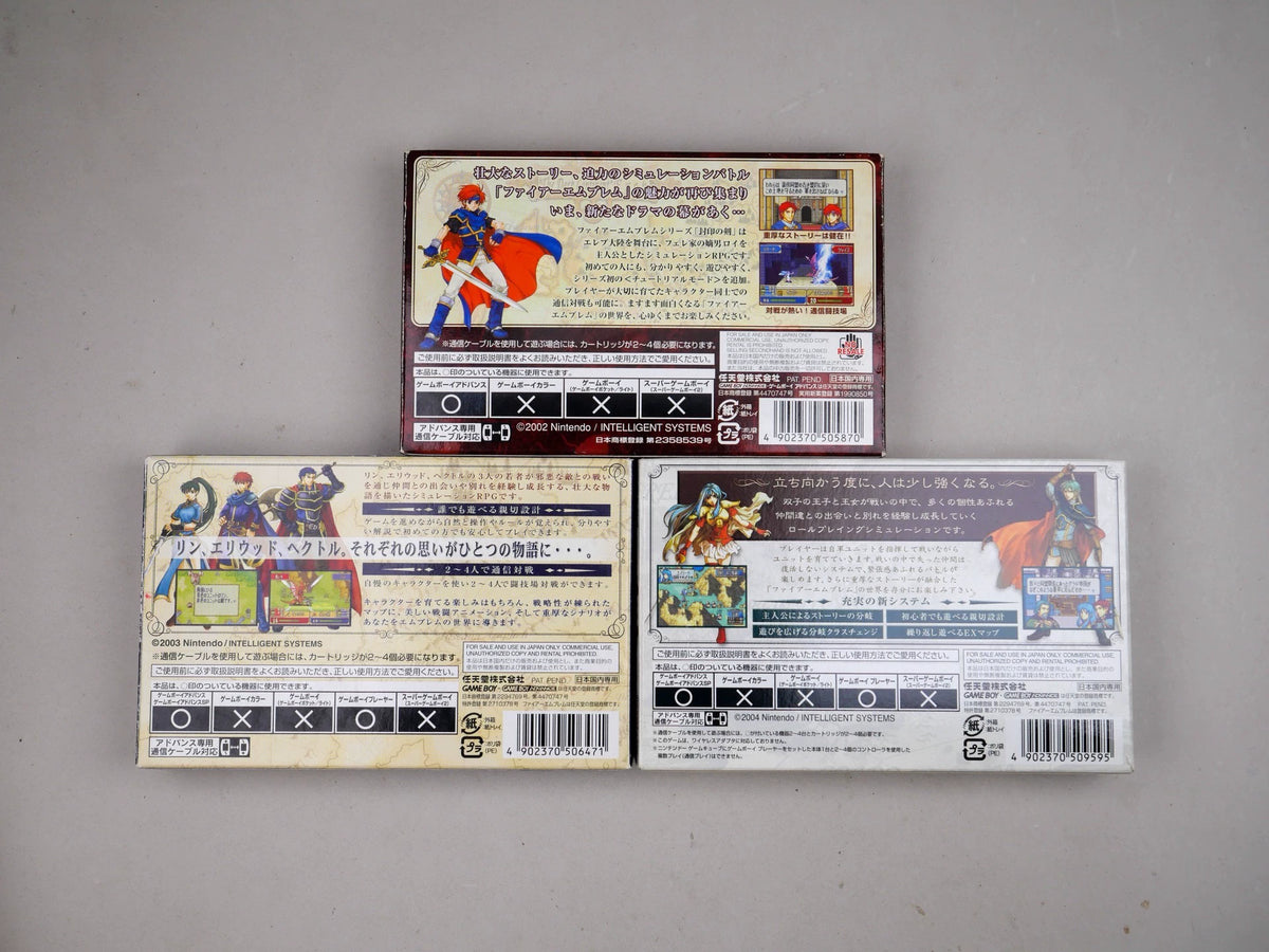 GBA game, three collections of flame emblem series, sword of seal, of fire and stone of holy devil light, original genuine, color as shown in the picture, box said full, cassette function normal, packing price, free shipping transparent protective box.