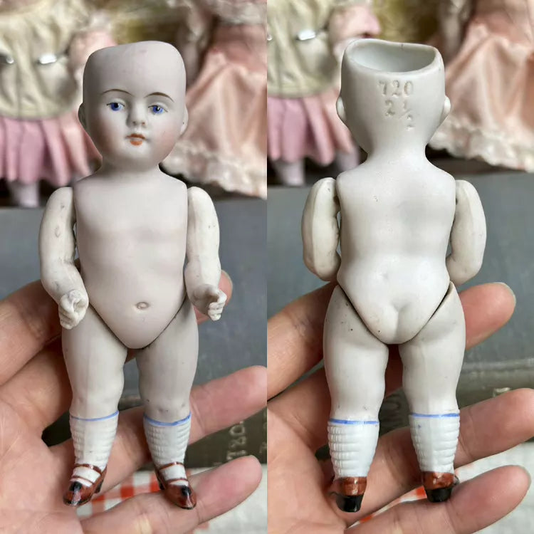 040926-doll-255 Kenster 720 Painted Eye Porcelain Doll Antique German Soup Doll Kestner Full Porcelain Articulated Body Mini Dollhouse Puppet