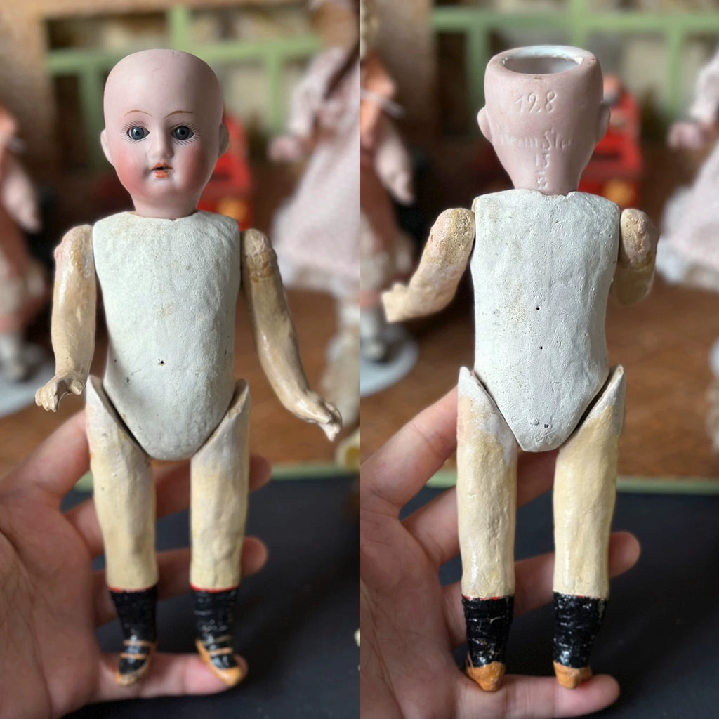 040926-doll-233 Antique Doll German Soup Porcelain Head Five Joints Mini Small