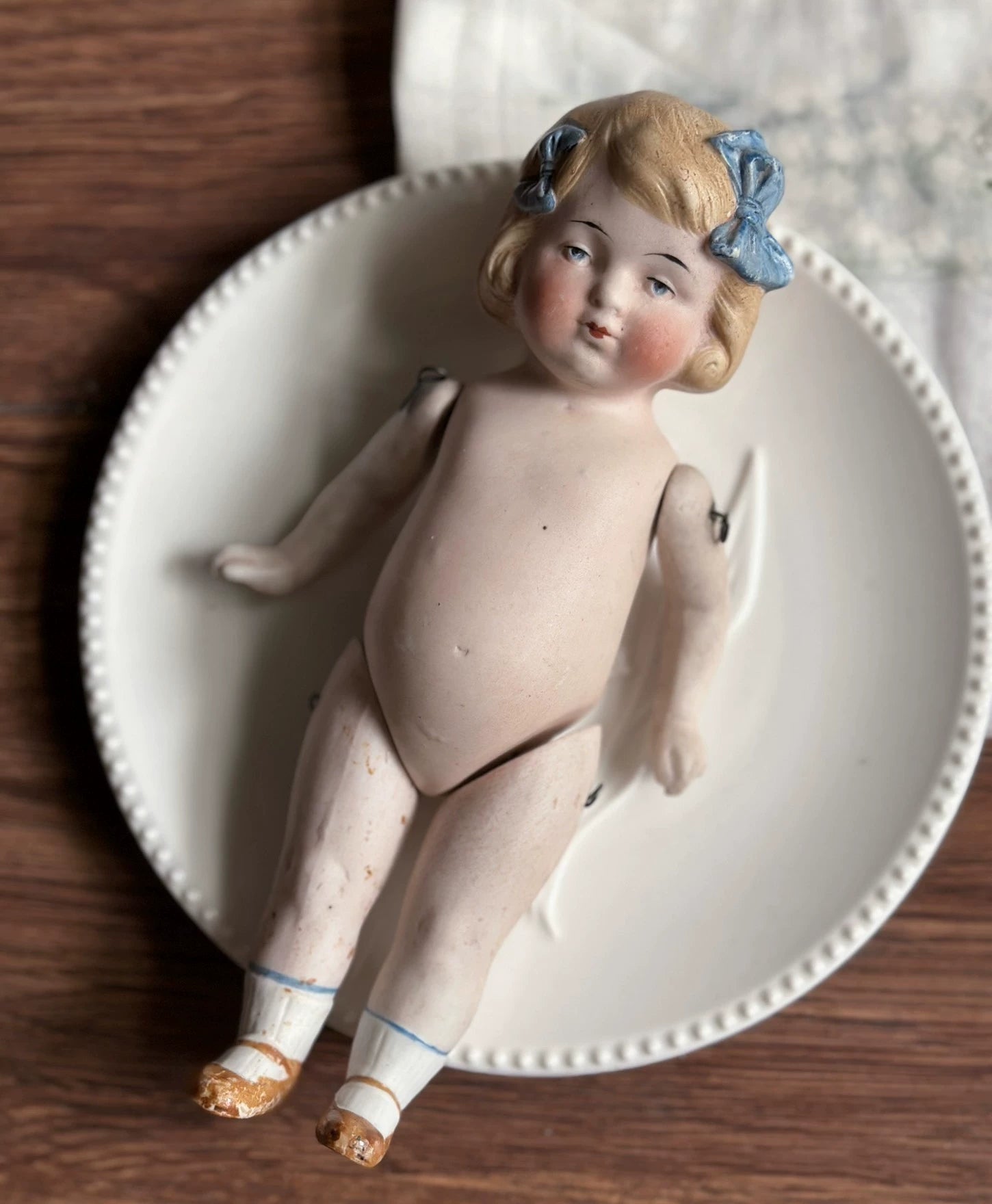 040926-doll-252 German Limbach Double Bow Girl Full Porcelain Doll