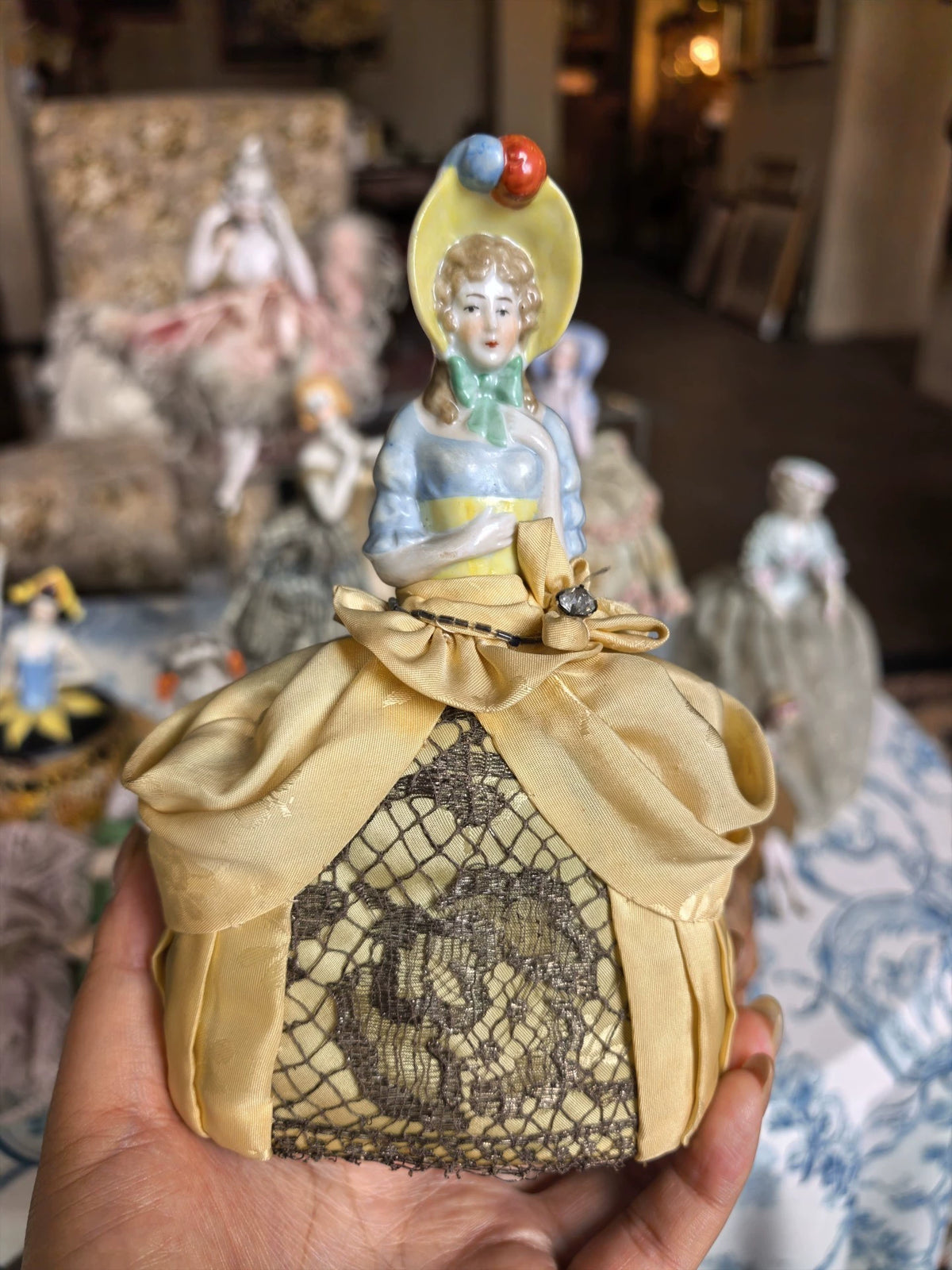 031026-toy-5 German antique half-length porcelain doll with pin insert and storage