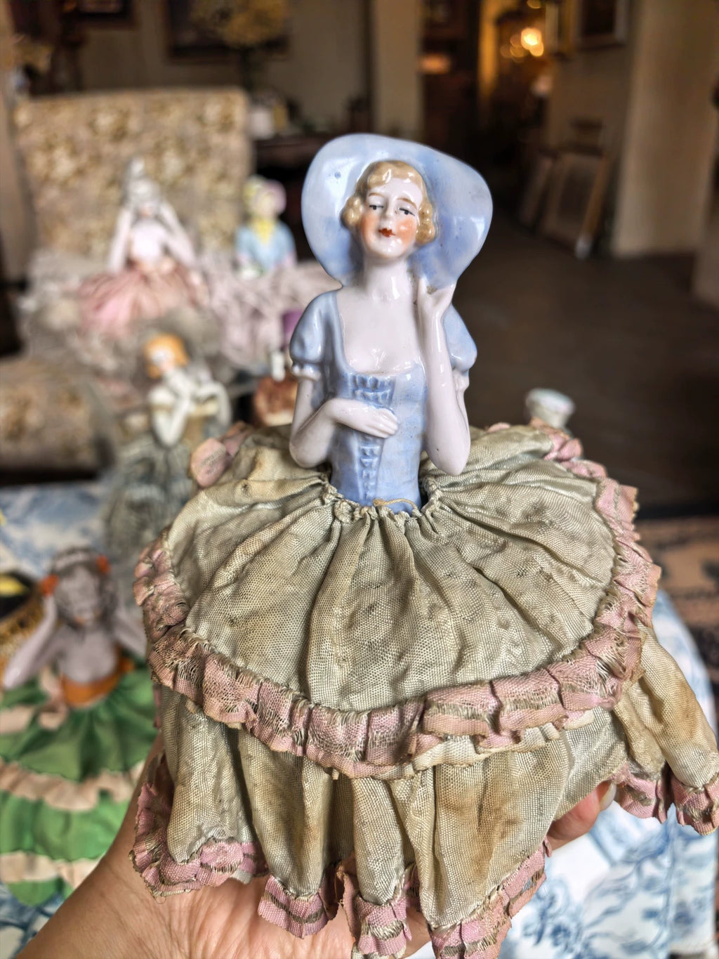 031026-toy-5 German antique half-length porcelain doll with pin insert and storage