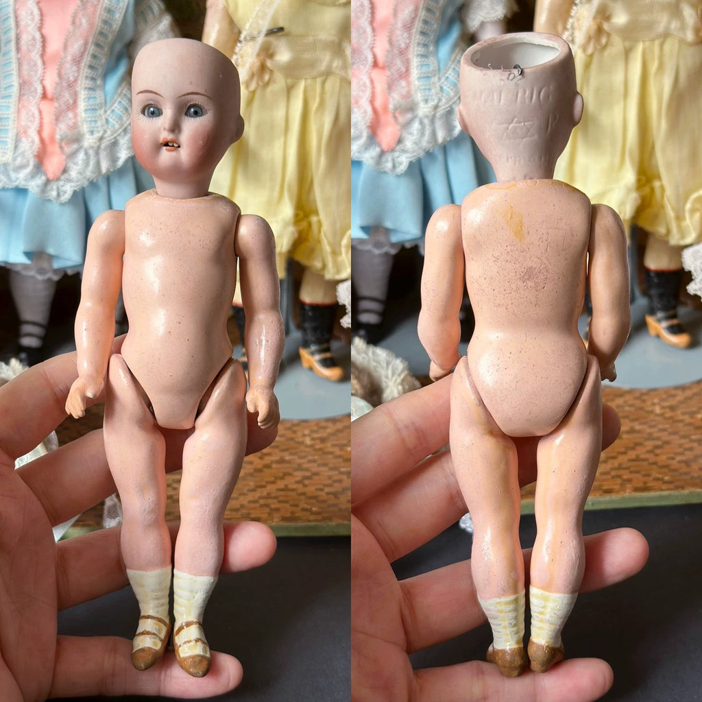 040926-doll-222 Antique doll German KR thick soup porcelain head five joints mini small size