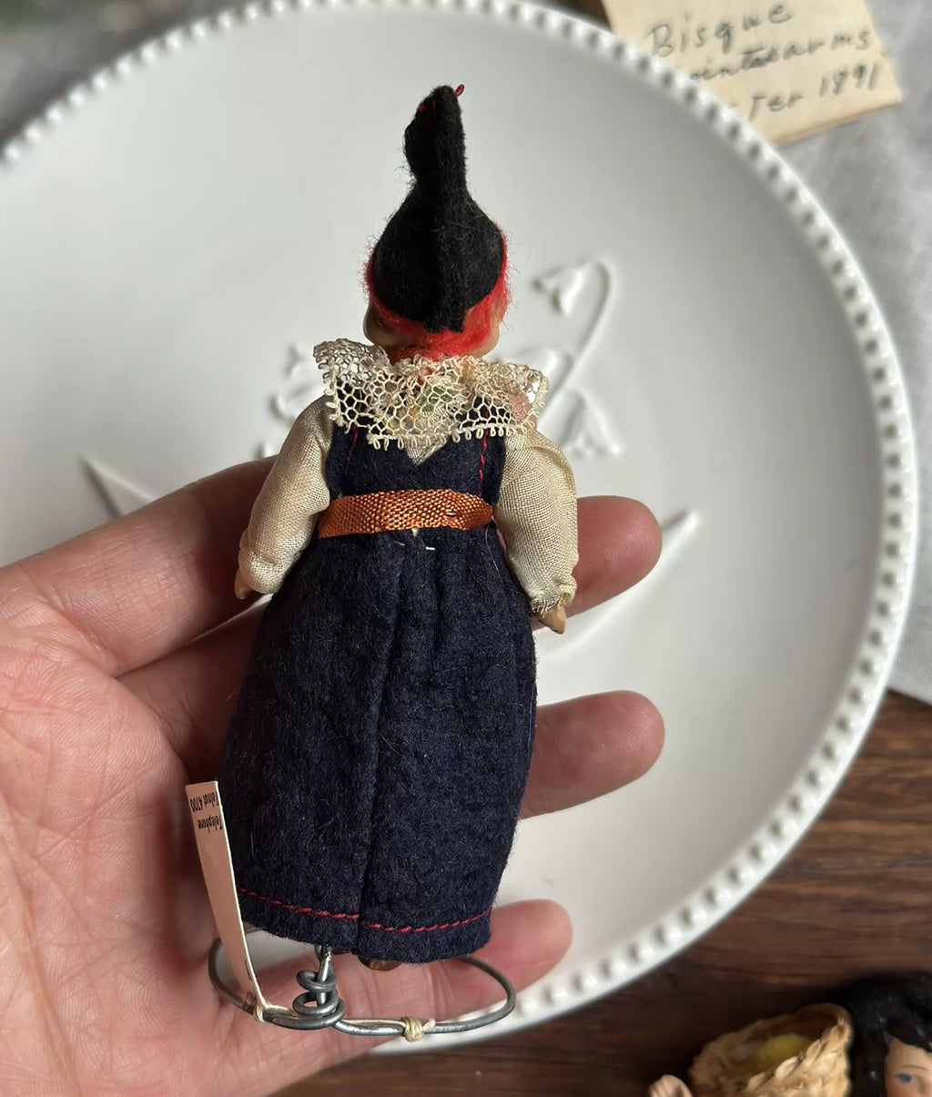 040926-doll-232 Antique German Full Porcelain Palm Medium Treasure Joint Body Dollhouse Cloth Puppet