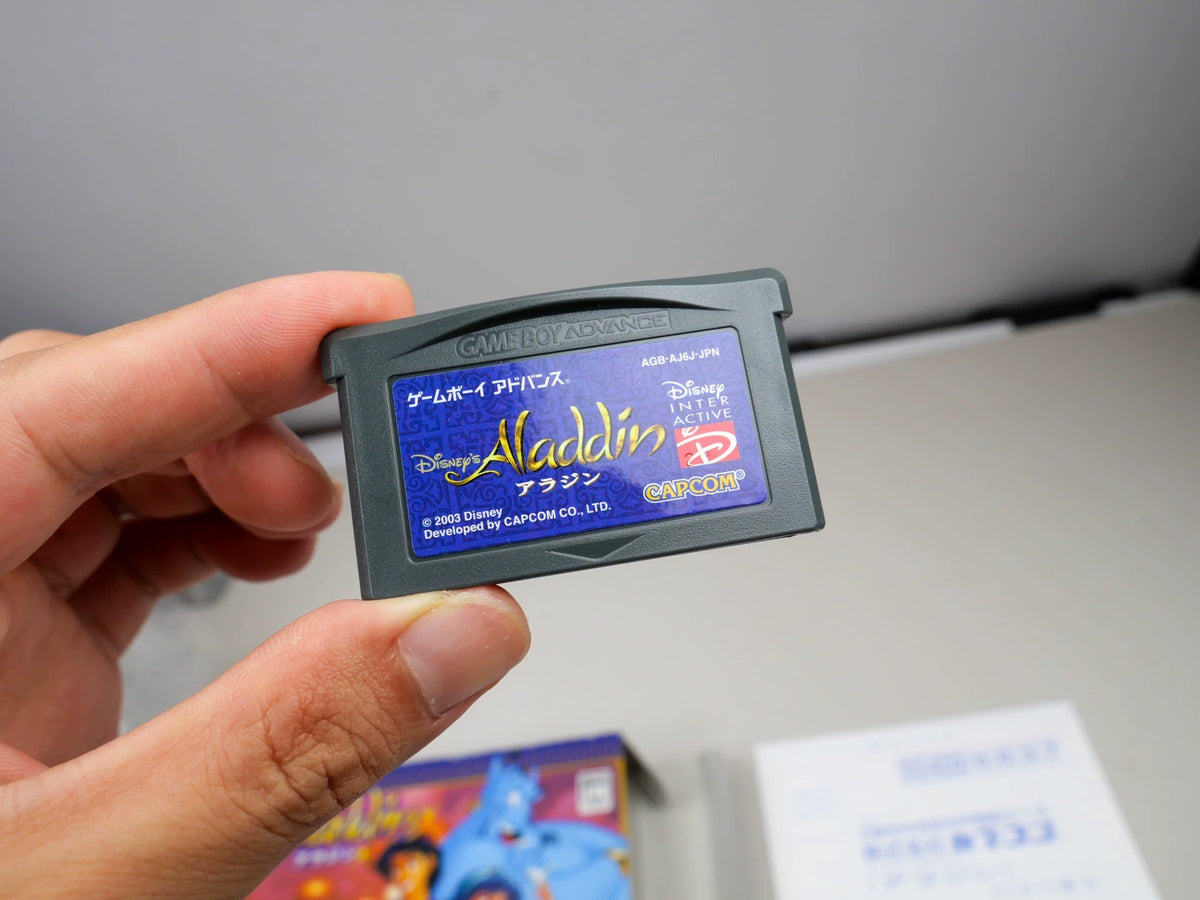 120926-toy-49 GBA game, magic lamp Aladdin, original genuine cassette, rare card, color as shown in the picture, box full, medieval fine, a little damage to the box, chip memory, normal function, transparent protective box included.