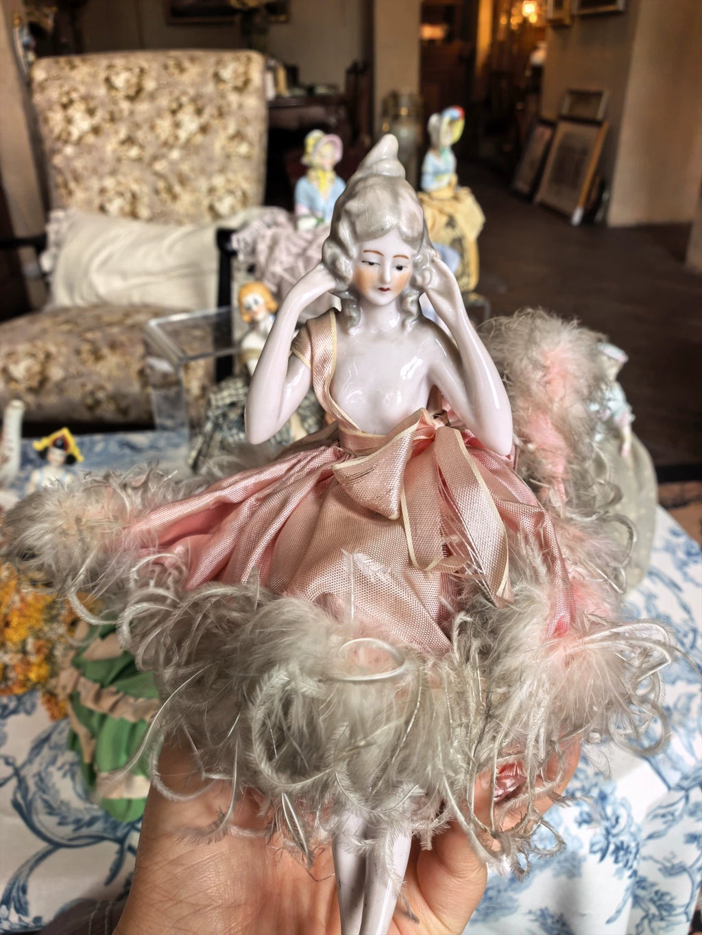 031026-toy-5 German antique half-length porcelain doll with pin insert and storage
