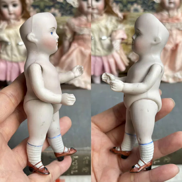 040926-doll-255 Kenster 720 Painted Eye Porcelain Doll Antique German Soup Doll Kestner Full Porcelain Articulated Body Mini Dollhouse Puppet