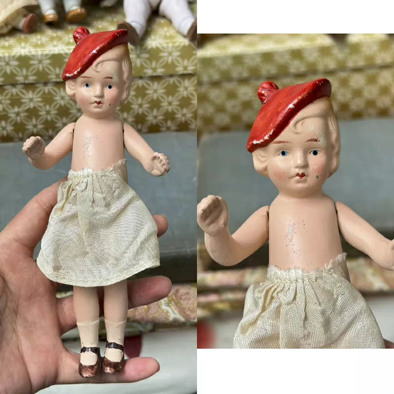 040926-doll-20 Limbach Double Bow Girl Archangel Boy Antique German Full Porcelain Articulated Body Mid Palm Treasure Puppet