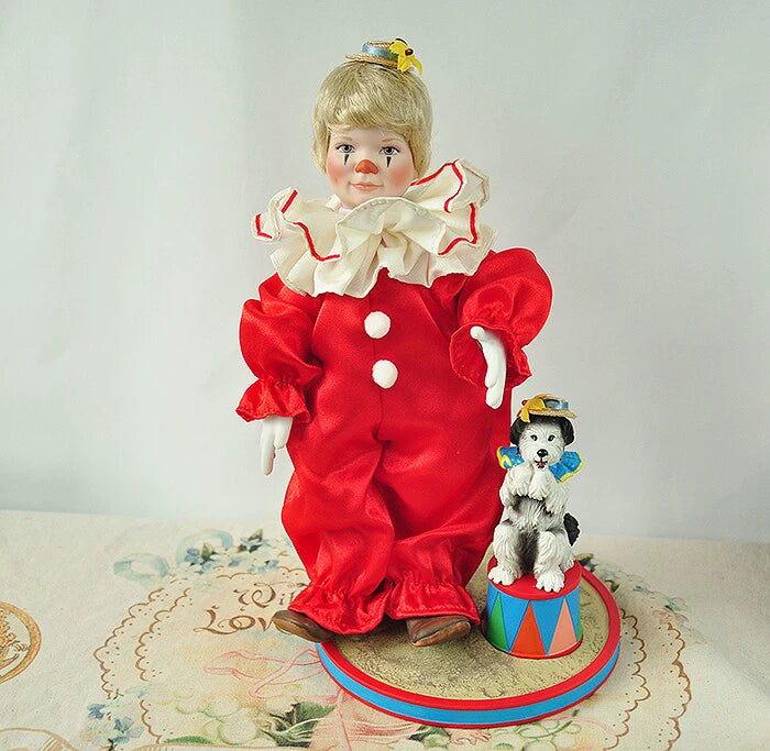 040926-doll-251 Western antique porcelain doll circus clown doll with his puppy original box