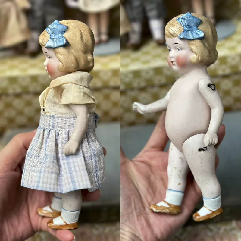 040926-doll-50 Limbach Double Bow Girl Antique German Full Porcelain Articulated Body Pocket Treasure Puppet