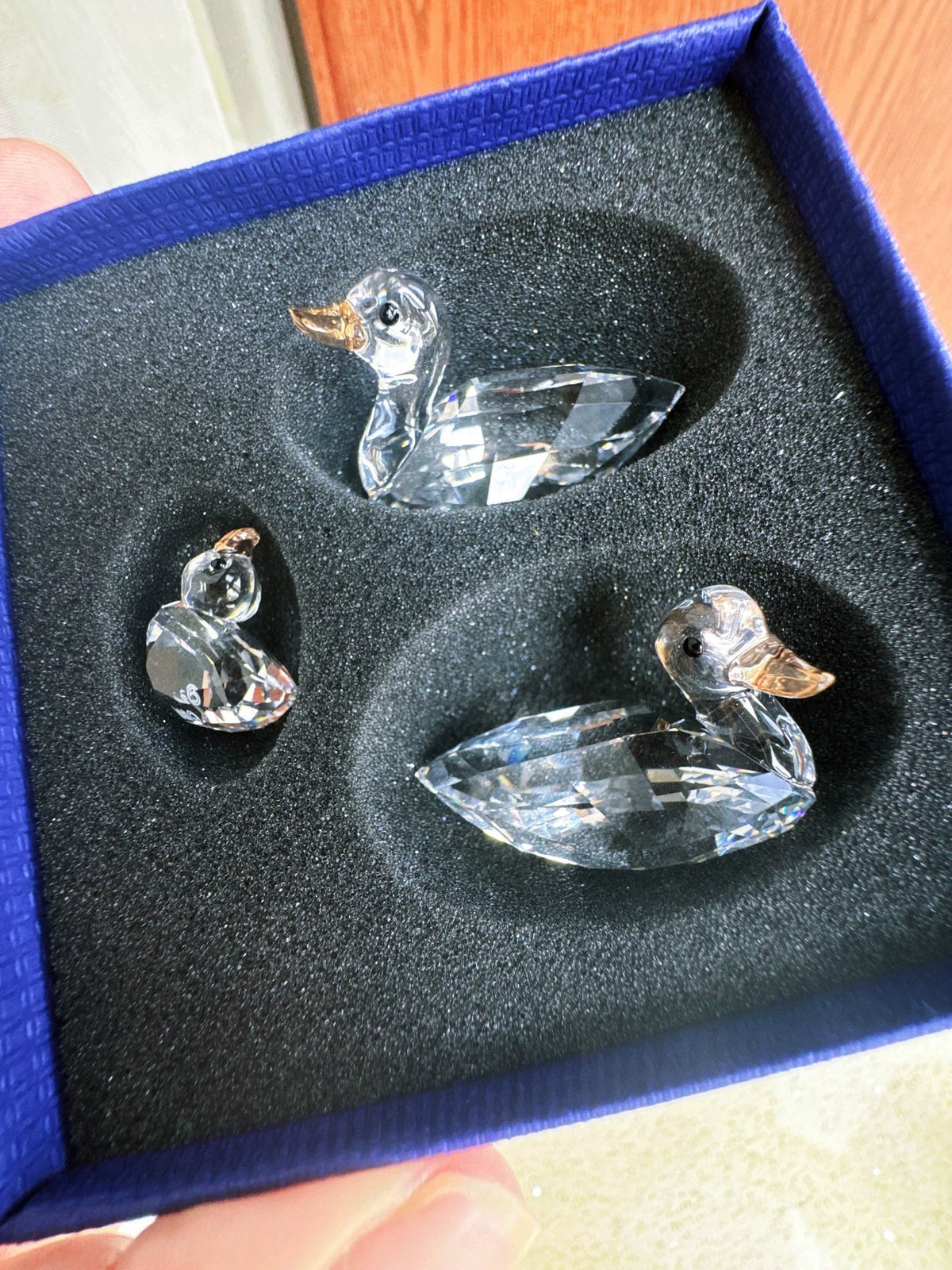 081026-toy-13 Swarovski crystal duck ornament family of three with original blue gif New