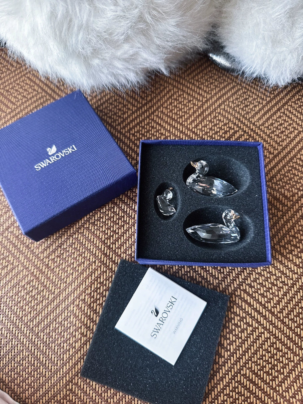 081026-toy-13 Swarovski crystal duck ornament family of three with original blue gif New