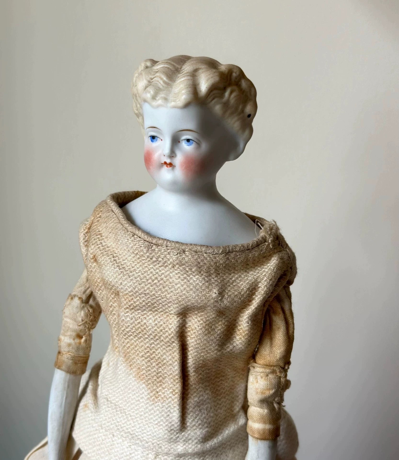 040926-doll-2 Antique German Porcelain Head Doll China Doll Blonde Parian Plain Porcelain Doll