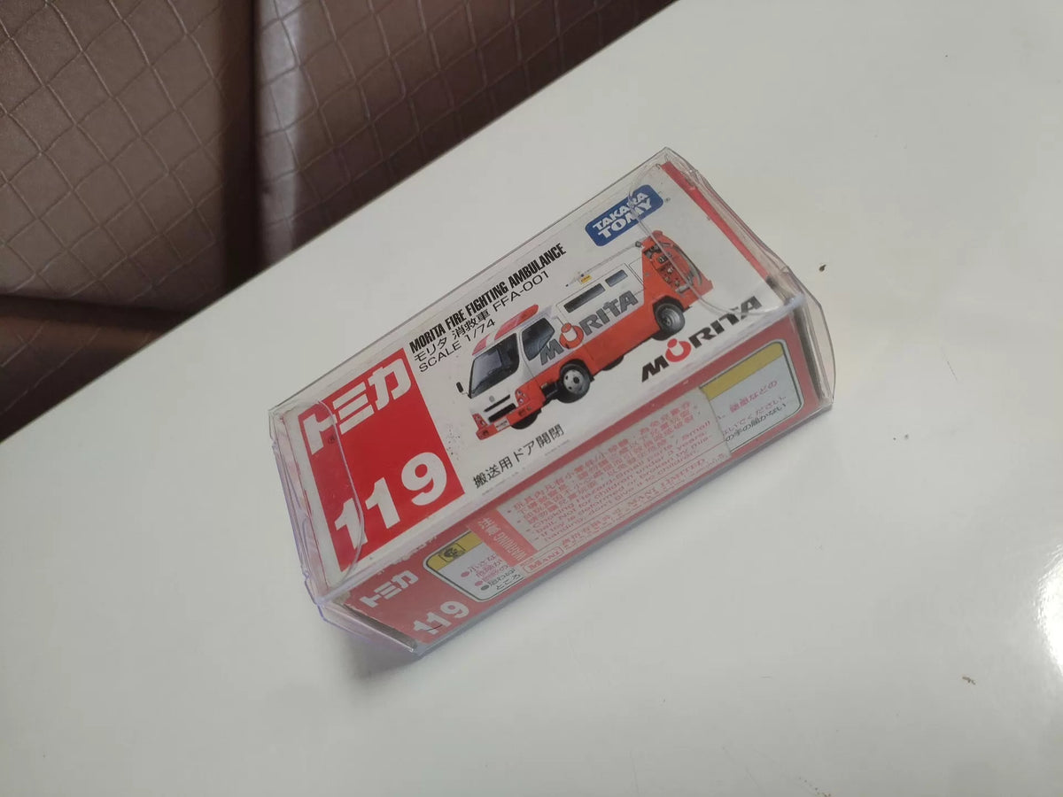 150926-toy-6 Tomica out-of-print red and white box 119 fire rescue vehicle Morita fire fighting ambulance