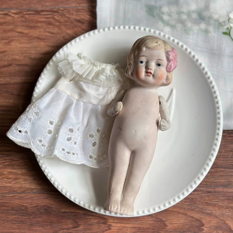 040926-doll-253 vintage Showa Charlotte Wavy Head Full Porcelain Frozen Leg Doll Made in Japan
