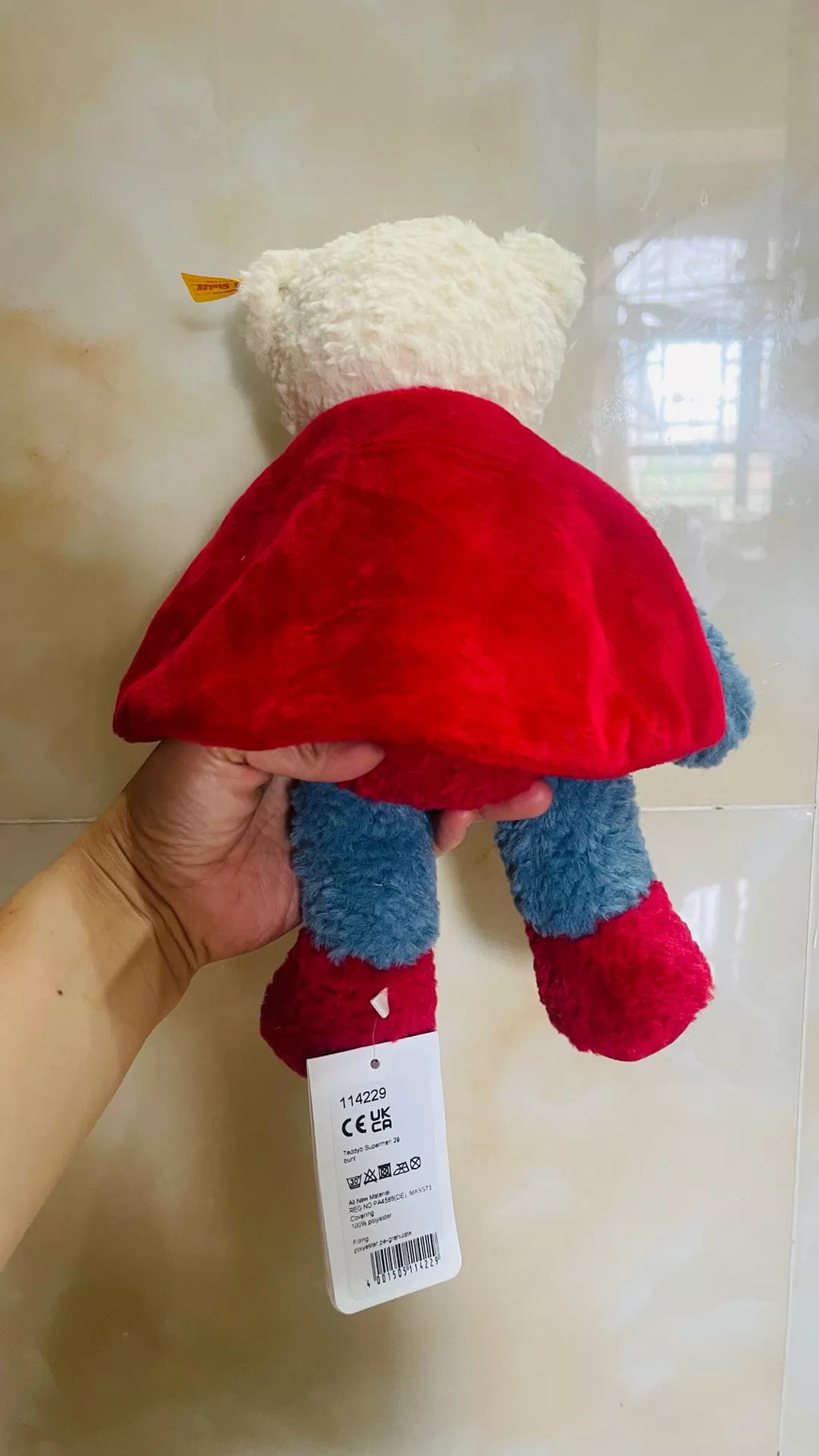 250926-toy-32 Steiff Brand DC Superman teddy bear 29cm complete with three labels hang tag With Box