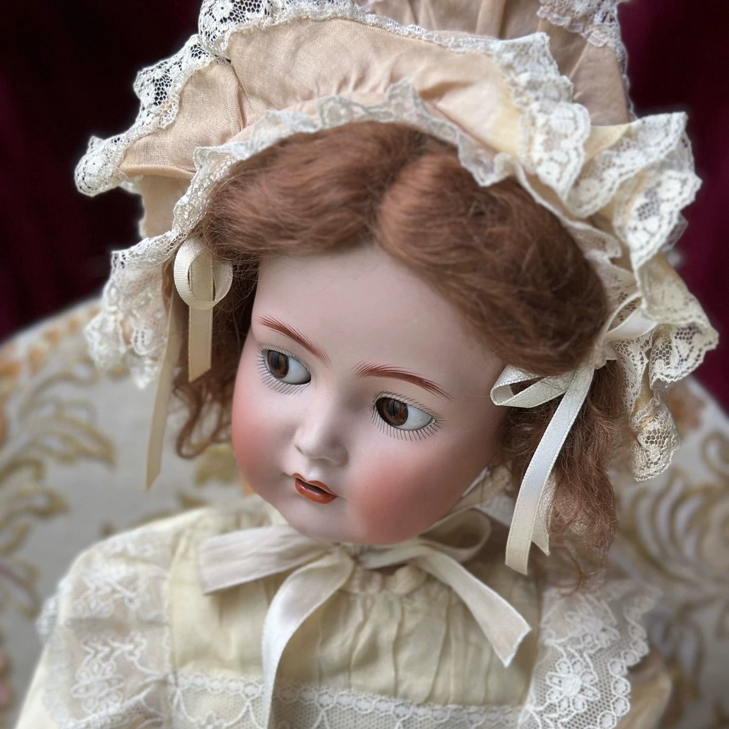 040926-doll-284 Antique doll KR117n German thick soup porcelain head small cross-eye joint body doll with flaws