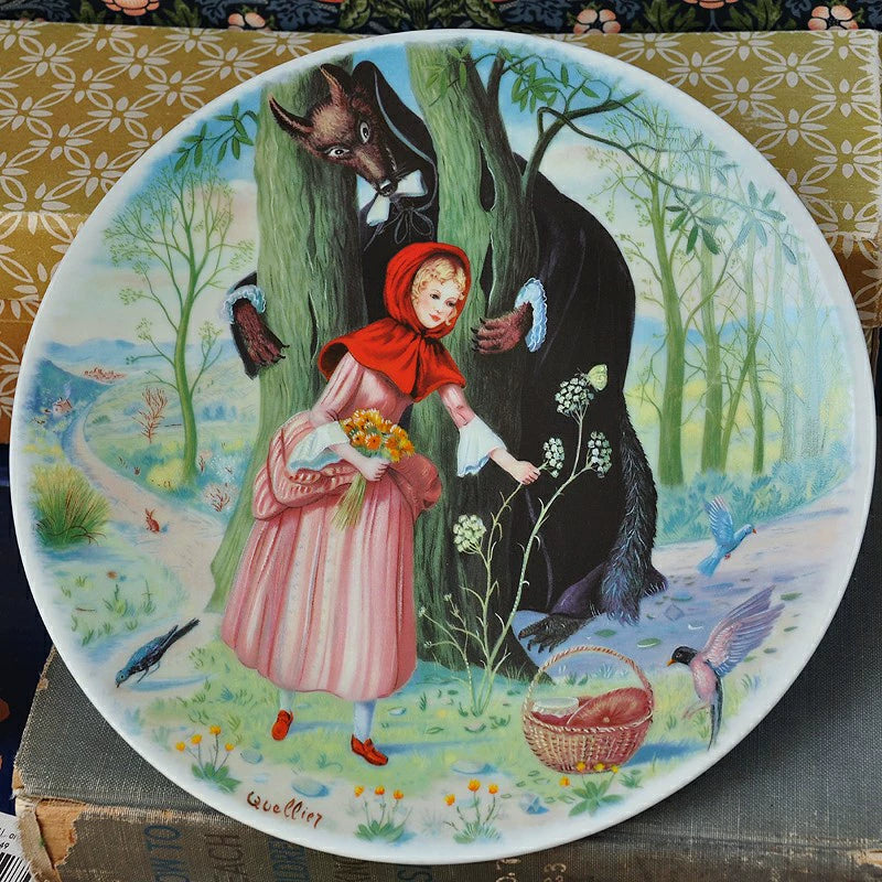040926-doll-203 French Limoges Antique Dollhouse Decoration Limited Edition Collectible Decorative Plate Little Red Hat Theme Plate With Damaged Flaws