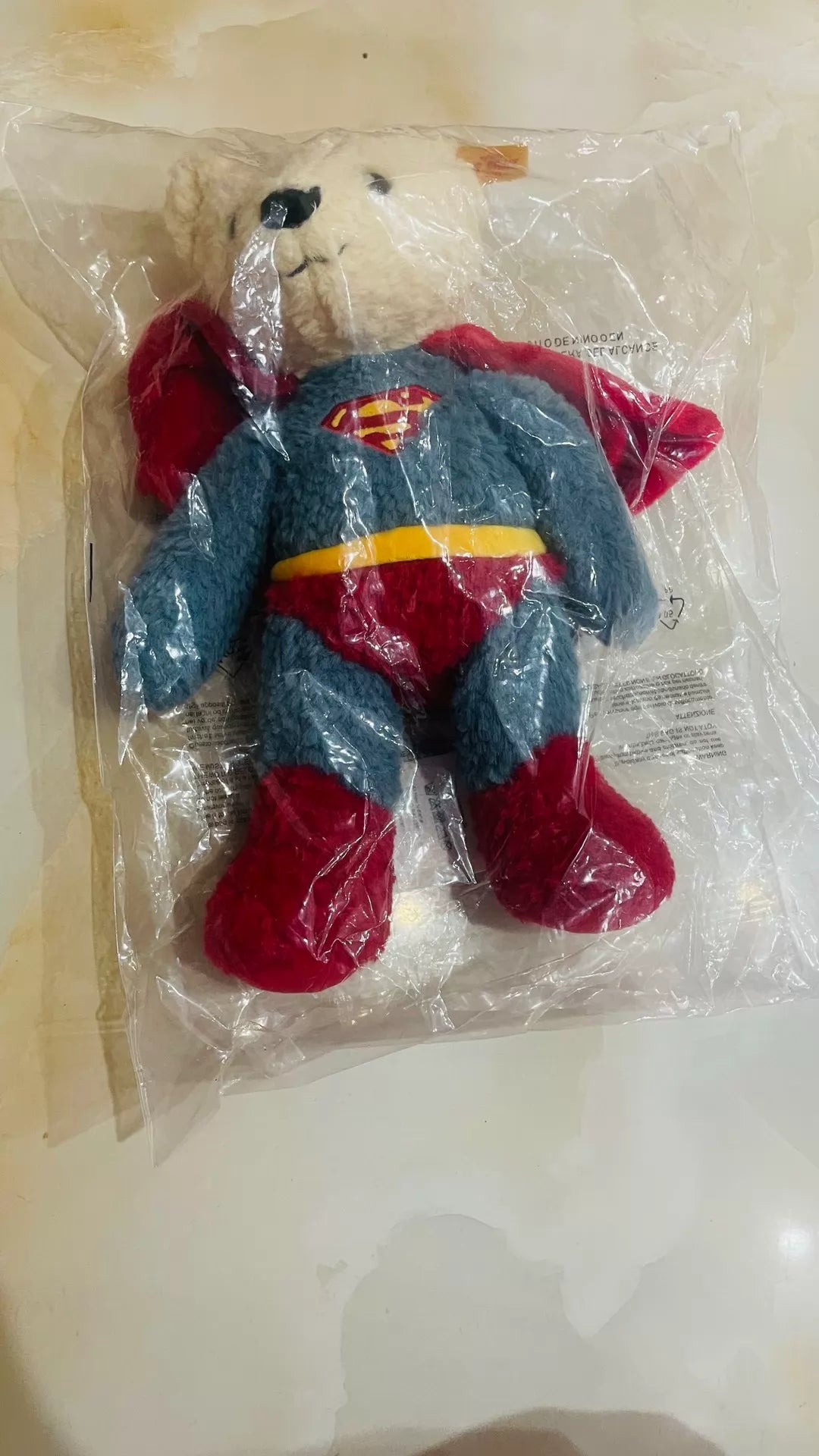 250926-toy-32 Steiff Brand DC Superman teddy bear 29cm complete with three labels hang tag With Box