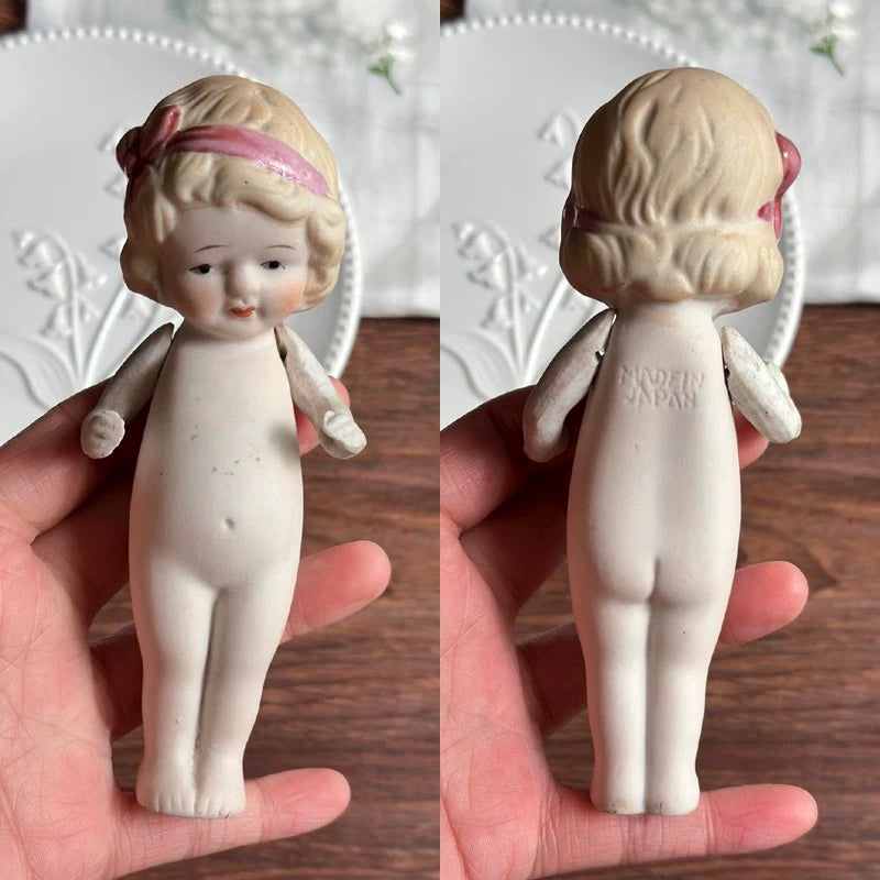 040926-doll-253 vintage Showa Charlotte Wavy Head Full Porcelain Frozen Leg Doll Made in Japan