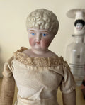 040926-doll-92 antique german porcelain head doll china doll blue nightcap parian blonde doll