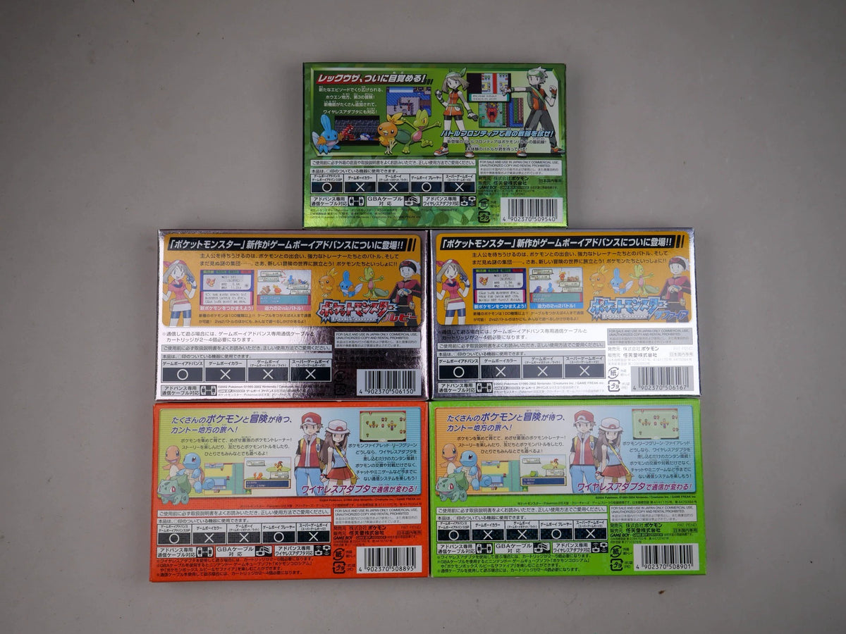 GBA game, Pokemon, five-piece collection of rubies, sapphires, emeralds and fiery red, leafy green. The color is as shown in the picture, the original medieval cassette, the box is full, the overall state is good, the contents are complete, the is normal