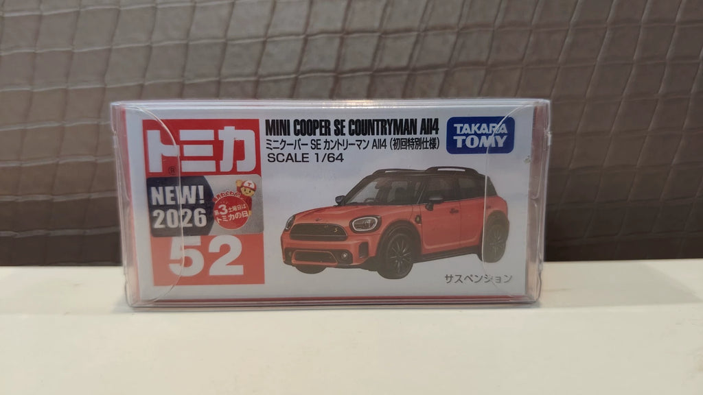 150926-toy-52 Tomica red and white box first return new car sticker No. 52 Mini Cooper SE countryman AII4