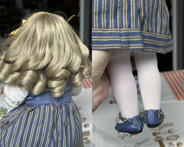 040926-doll-292 Antique Porcelain Doll Full Porcelain 5 Joints Blonde Girl and Bear Limited Edition Original Box