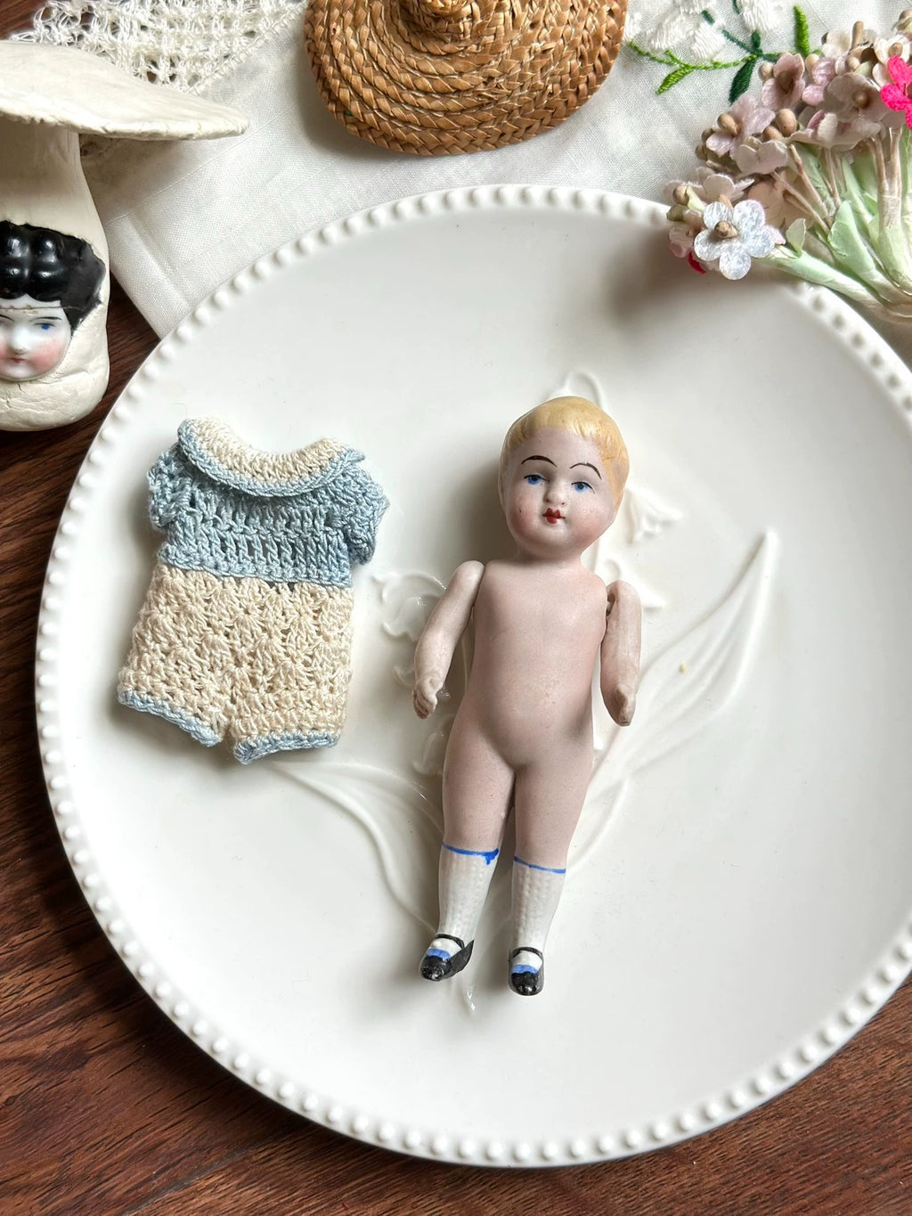 040926-doll-268 Antique thick soup full porcelain blonde angel boy