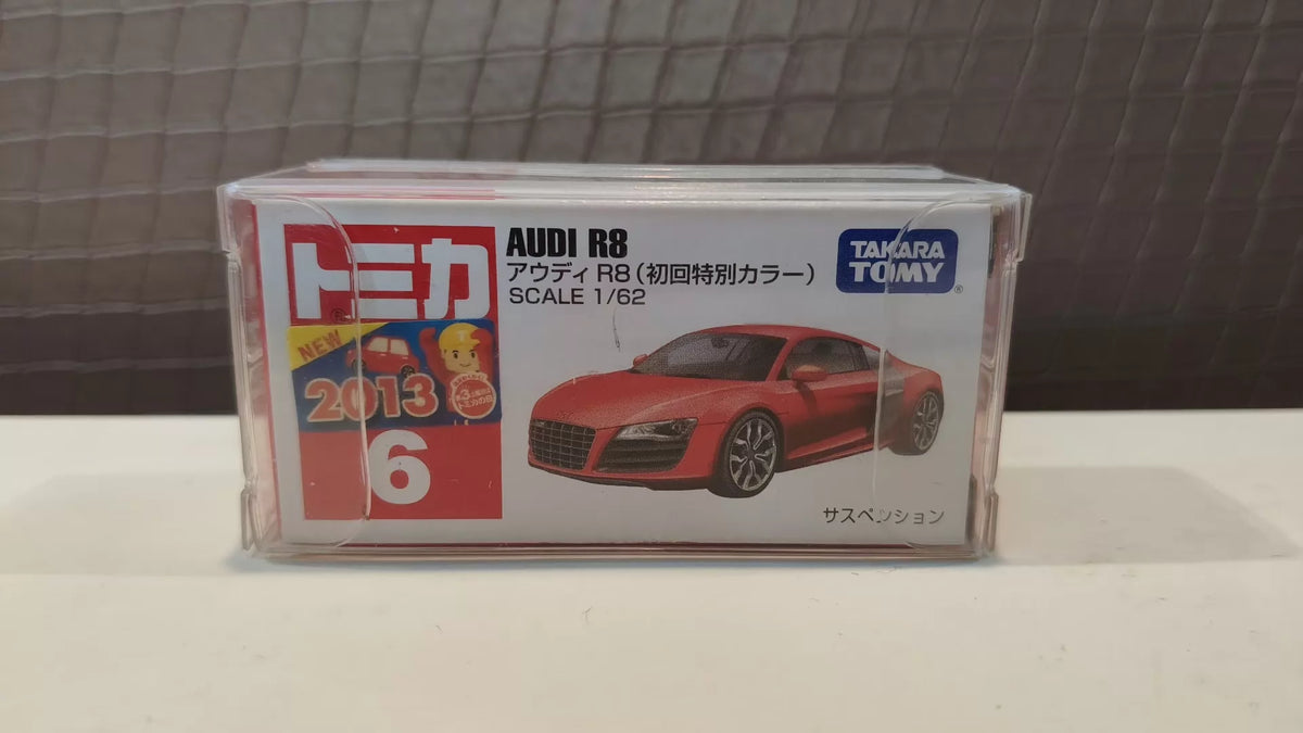 150926-toy-16 Domica Tomica out-of-print red and white box first return new car sticker No. 6 Audi R8 Audi R8