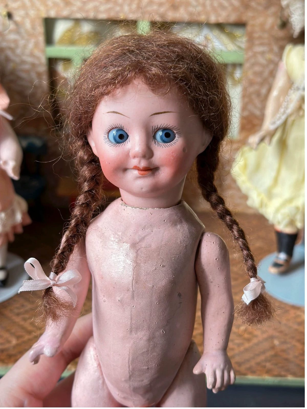 040926-doll-94 Antique Doll Small Oblique 133 German Soup Porcelain Head Five Joints Body Dollhouse Cloth Puppet Doll