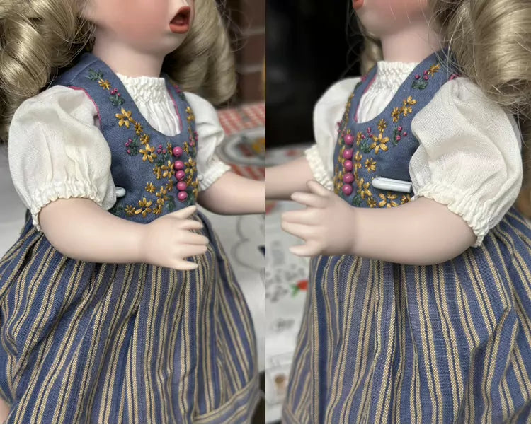040926-doll-292 Antique Porcelain Doll Full Porcelain 5 Joints Blonde Girl and Bear Limited Edition Original Box