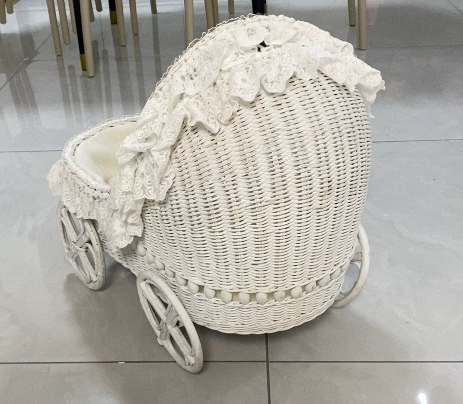260926-toy-105 Medieval rattan knit small cart dolls with photo plot accessories old New